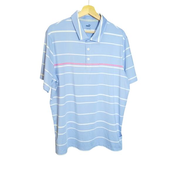 Puma Mens Blue and White Stripe Casual Polo Golf Shirt Size XL - Picture 1 of 8